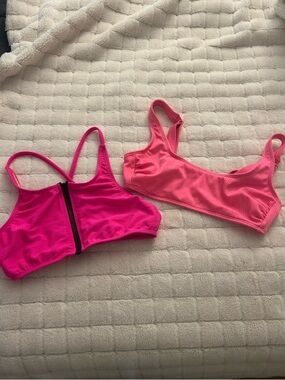 2 Pink Ribbed Bikini Tops - Set of Two